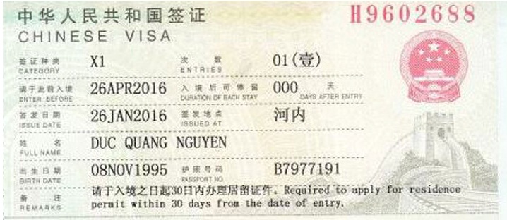 Hồ sơ xin visa Du Học Trung Quốc Loại X1