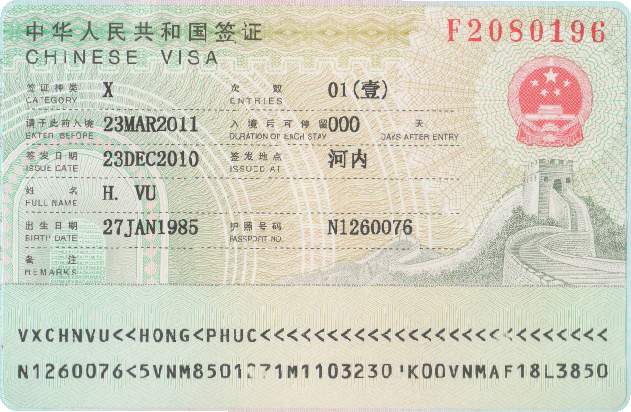 Hồ sơ xin visa Du Học Trung Quốc Loại X